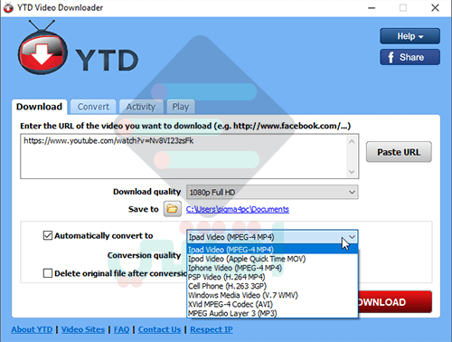 برنامج YTD Video Downloader لتحميل الفيديو من يوتيوب مجانا