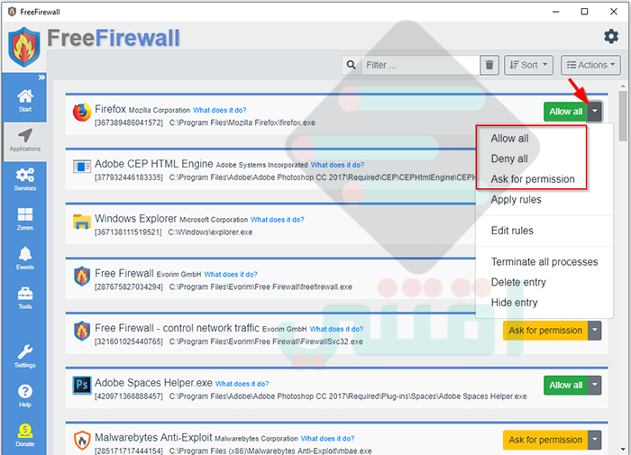 برنامج جدار ناري للكمبيوتر مجاناً Evorim Free Firewall