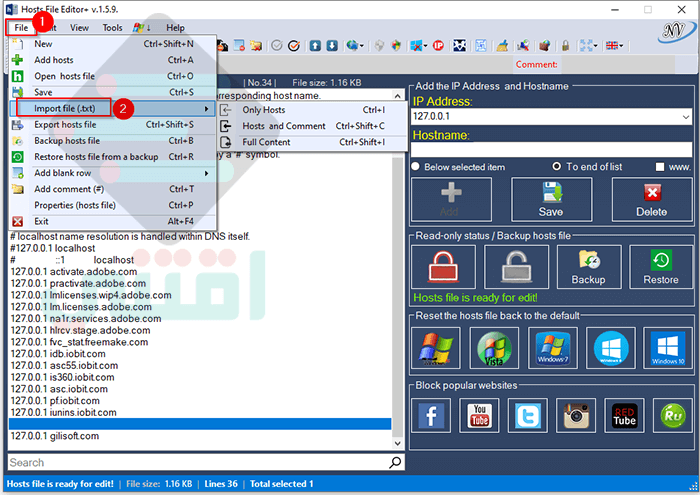 برنامج التعديل على ملف Hosts واستعادة الهوستس الأصلي لجميع الويندوز Hosts File Editor