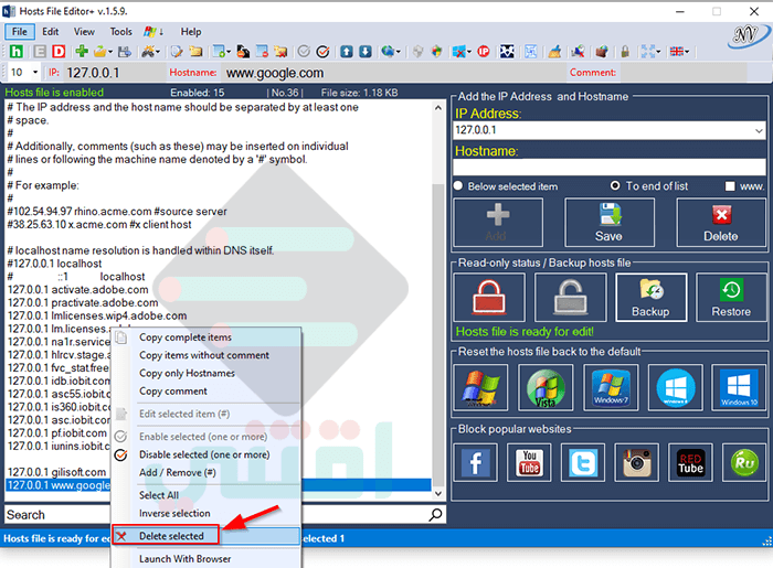 برنامج التعديل على ملف Hosts واستعادة الهوستس الأصلي لجميع الويندوز Hosts File Editor