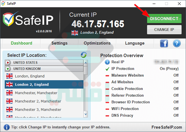 برنامج لتغيير الاي بي لأي دولة مجاناً SafeIP آخر إصدار للكمبيوتر