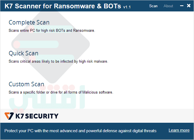برنامج حذف فيروس الفدية من الجهاز k7 scanner for ransomware & bots