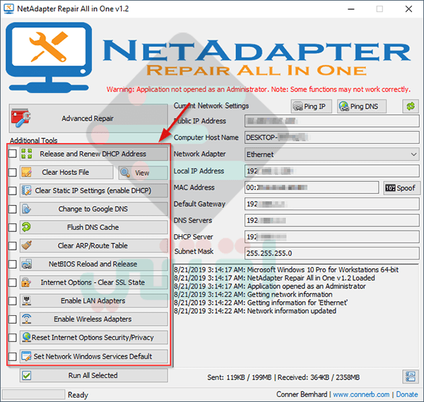 برنامج إصلاح أعطال الانترنت والشبكة على الكمبيوتر NetAdapter Repair