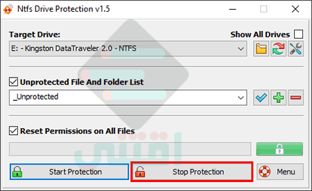 برنامج حماية الفلاشة من الكتابة عليها بضغطة واحدة NTFS Drive Protection